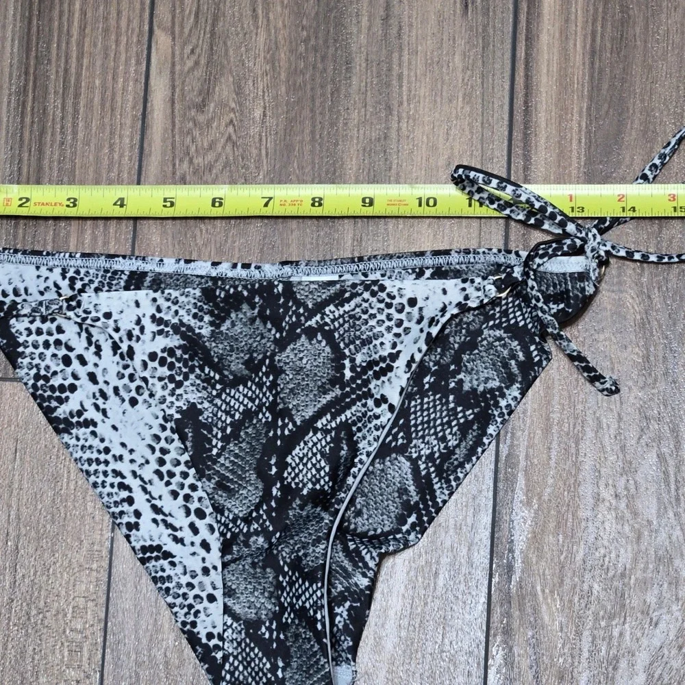 Aerie Black White Snakeskin Print Side Tie Bikini Bottoms Small Low Rise S/M